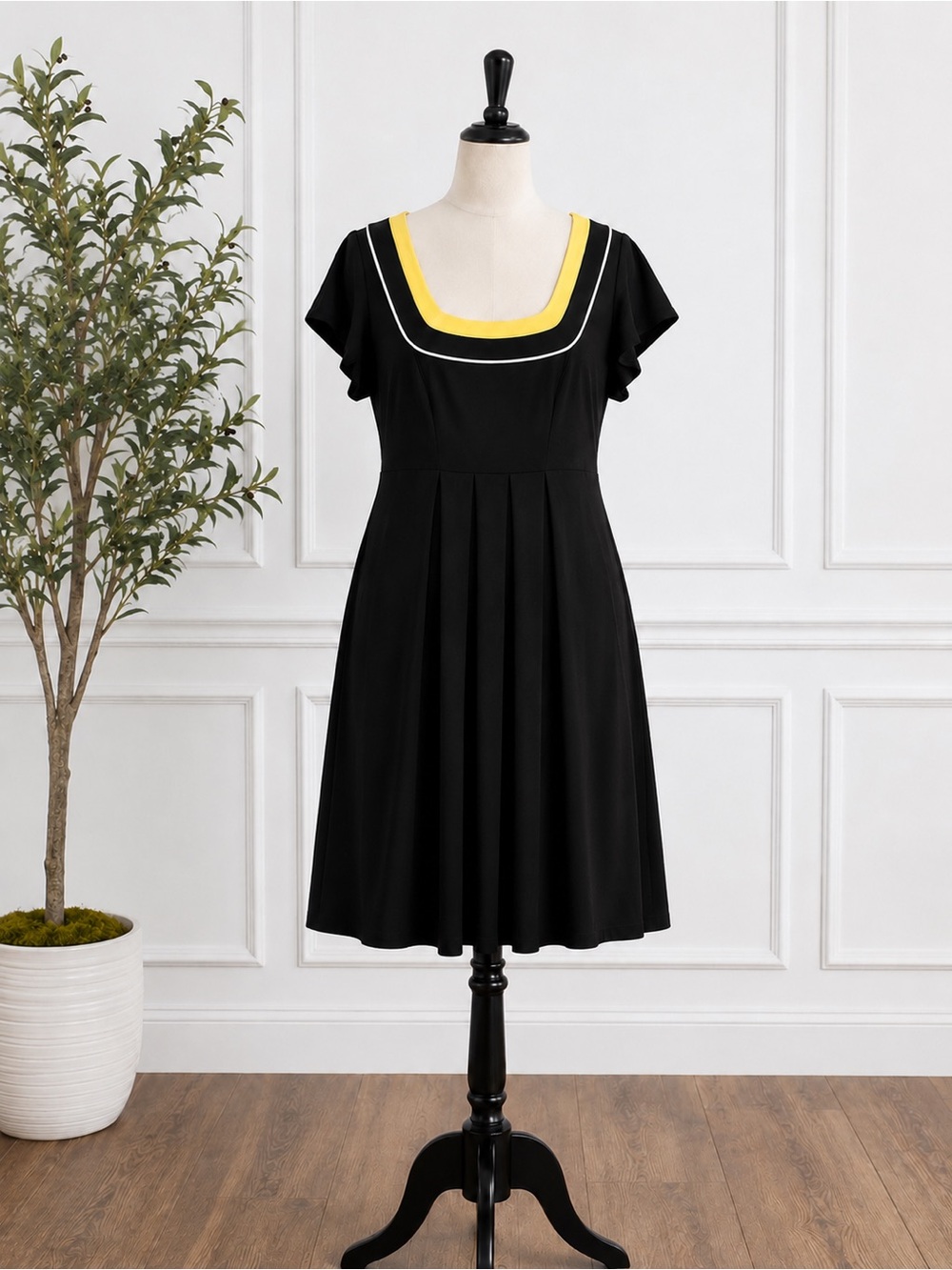 NWT New Directions Black Colorblock Midi Dress Flutter Sleeve XL